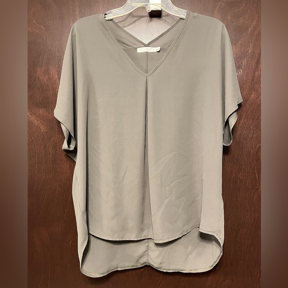Lush V-Neck Olive Green Blouse